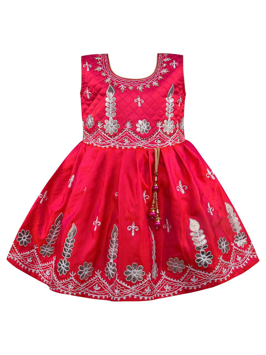 

Wish Karo Red Floral Satin Fit & Flare Dress