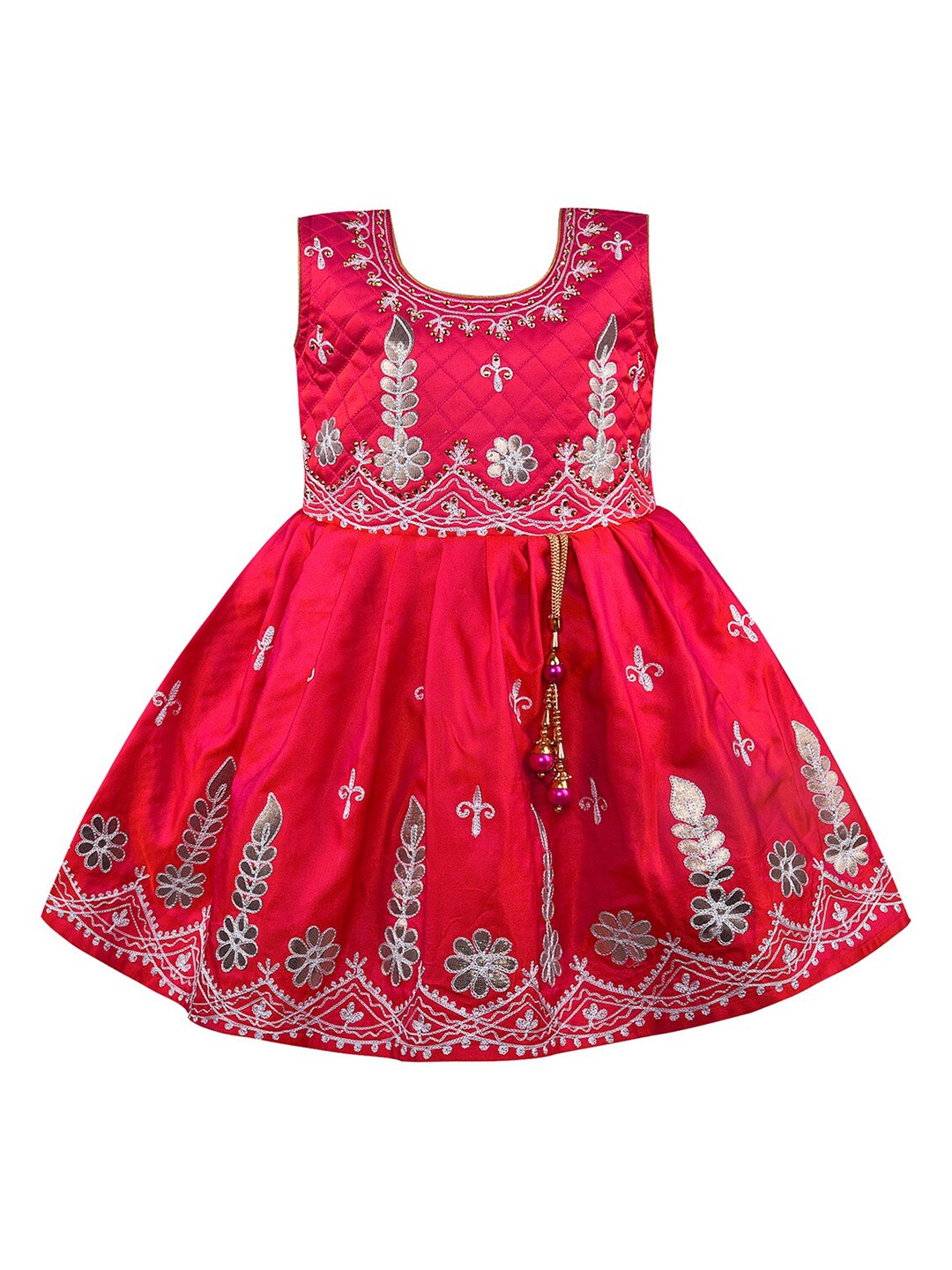 

Wish Karo Red Floral Satin Fit & Flare Dress