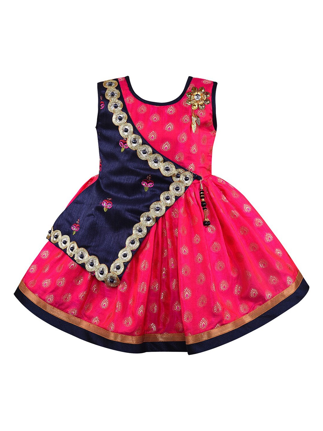 

Wish Karo Pink Floral Print Satin A-Line Dress