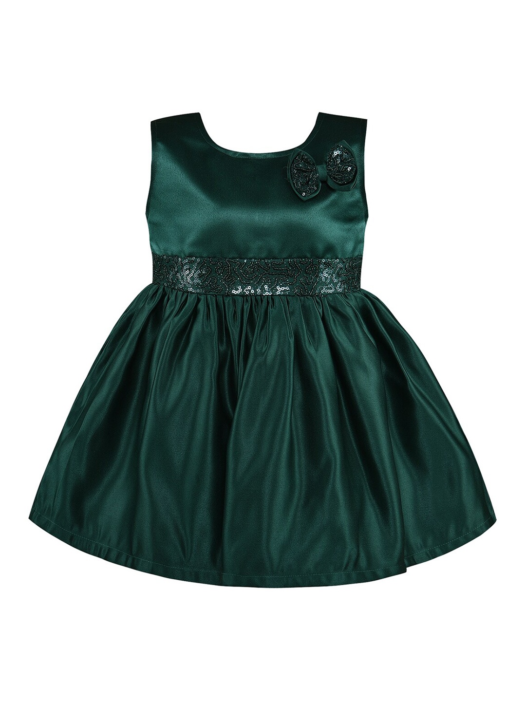 

Wish Karo Green Satin Fit & Flare Dress