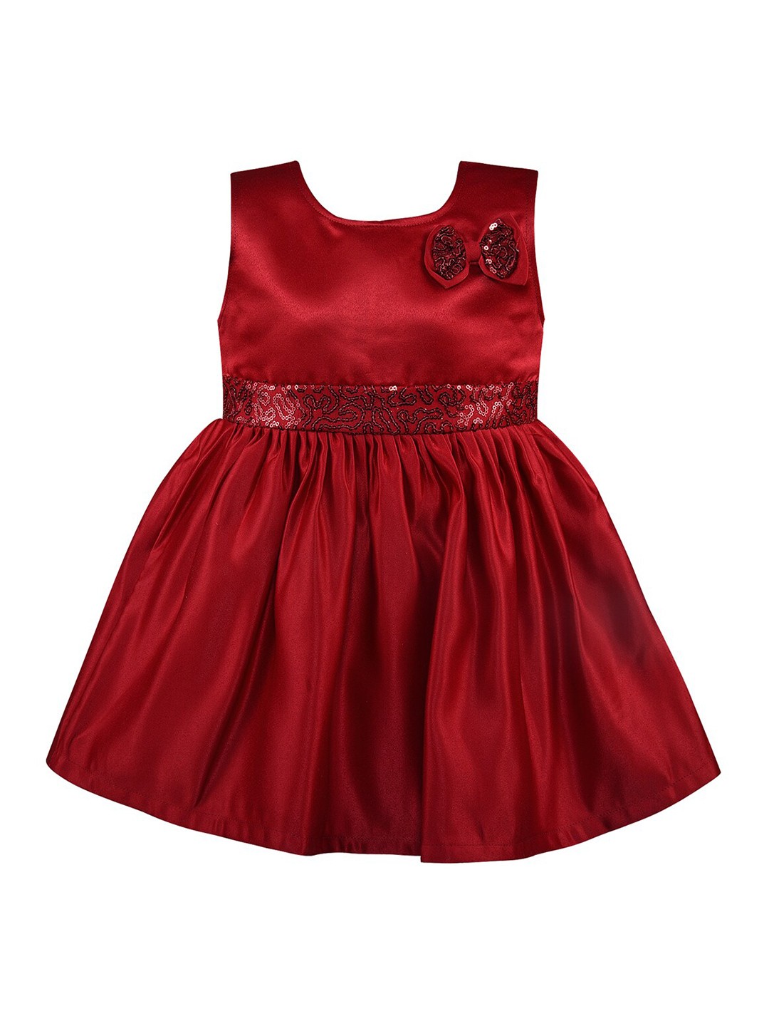 

Wish Karo Maroon Satin Fit & Flare Dress