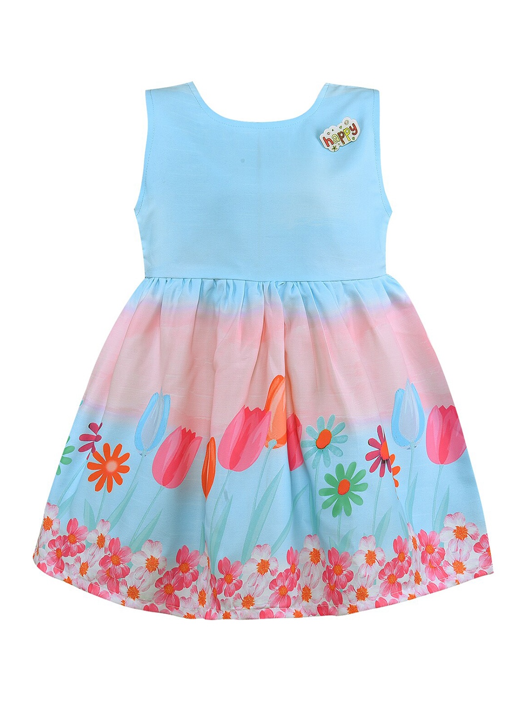 

Wish Karo Blue Floral Print Satin Fit & Flare Dress
