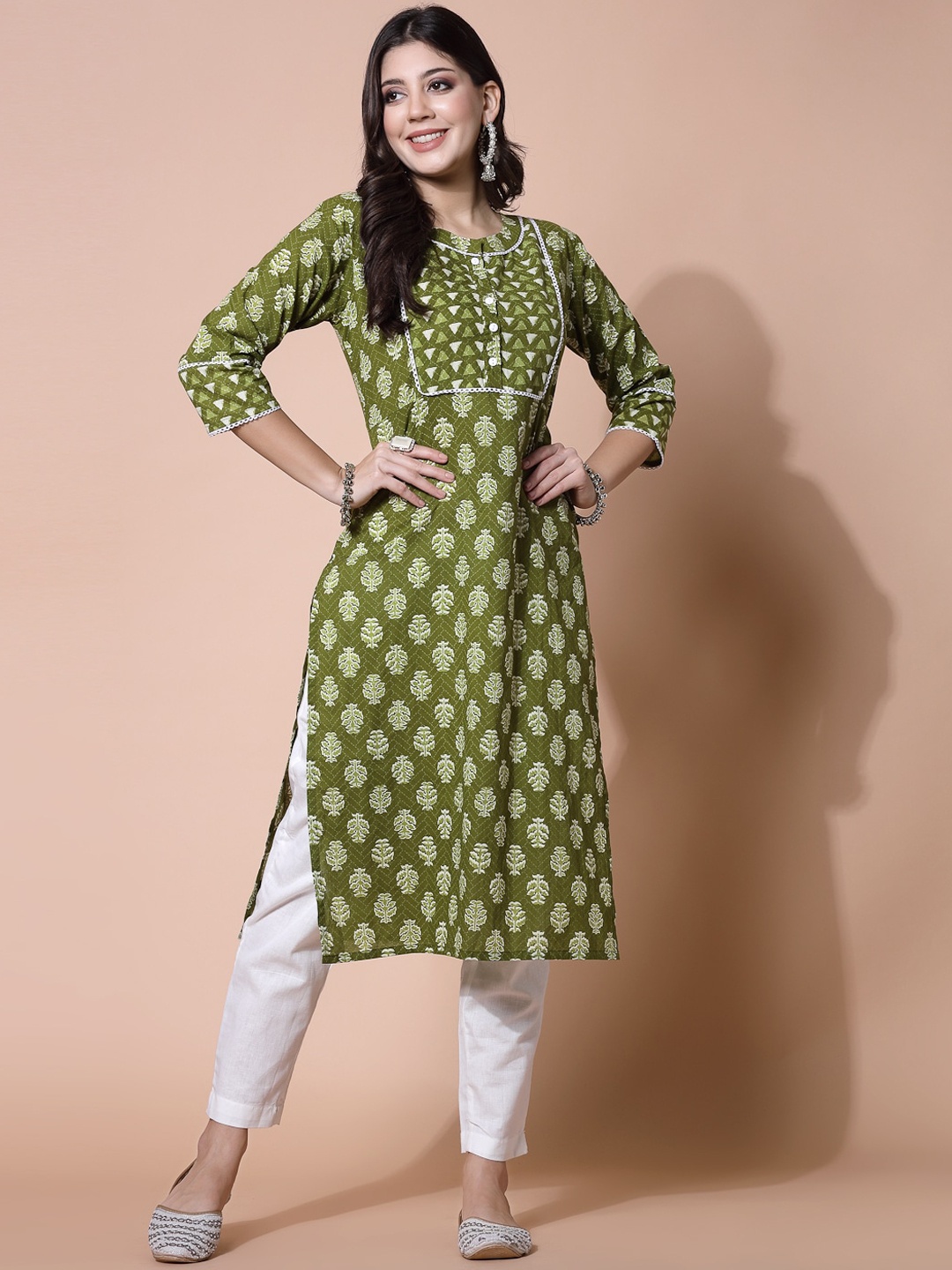 

LARGISH Ethnic Motifs Printed Kurta, Green