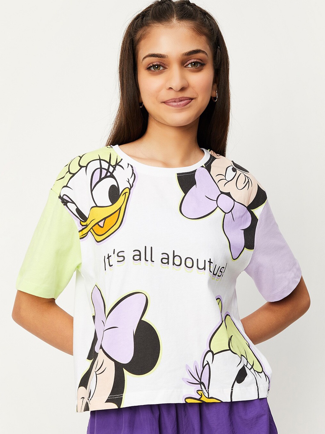 

max Girls Minnie & Daisy Printed Pure Cotton T-shirt, White
