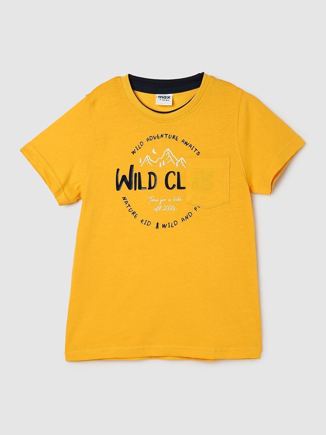 

max Boys Typography Printed Pure Cotton T-shirt, Yellow