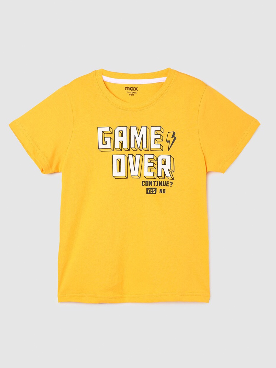 

max Boys Typography Printed Pure Cotton T-shirt, Yellow