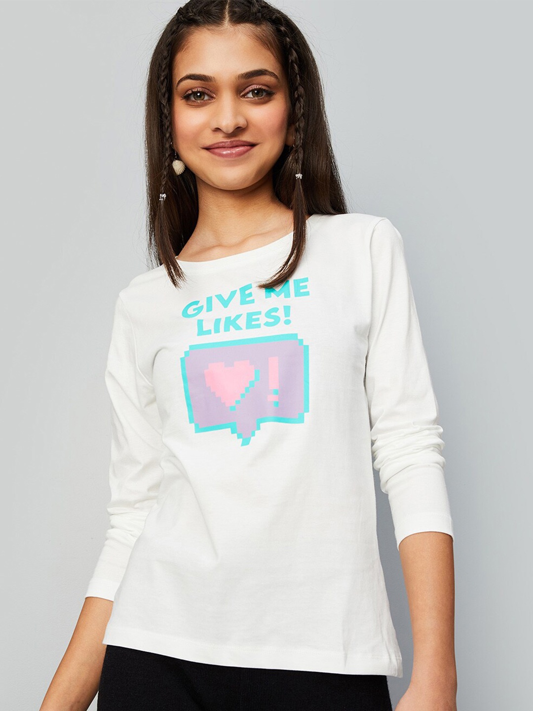 

max Girls Typography Printed Pure Cotton T-shirt, White