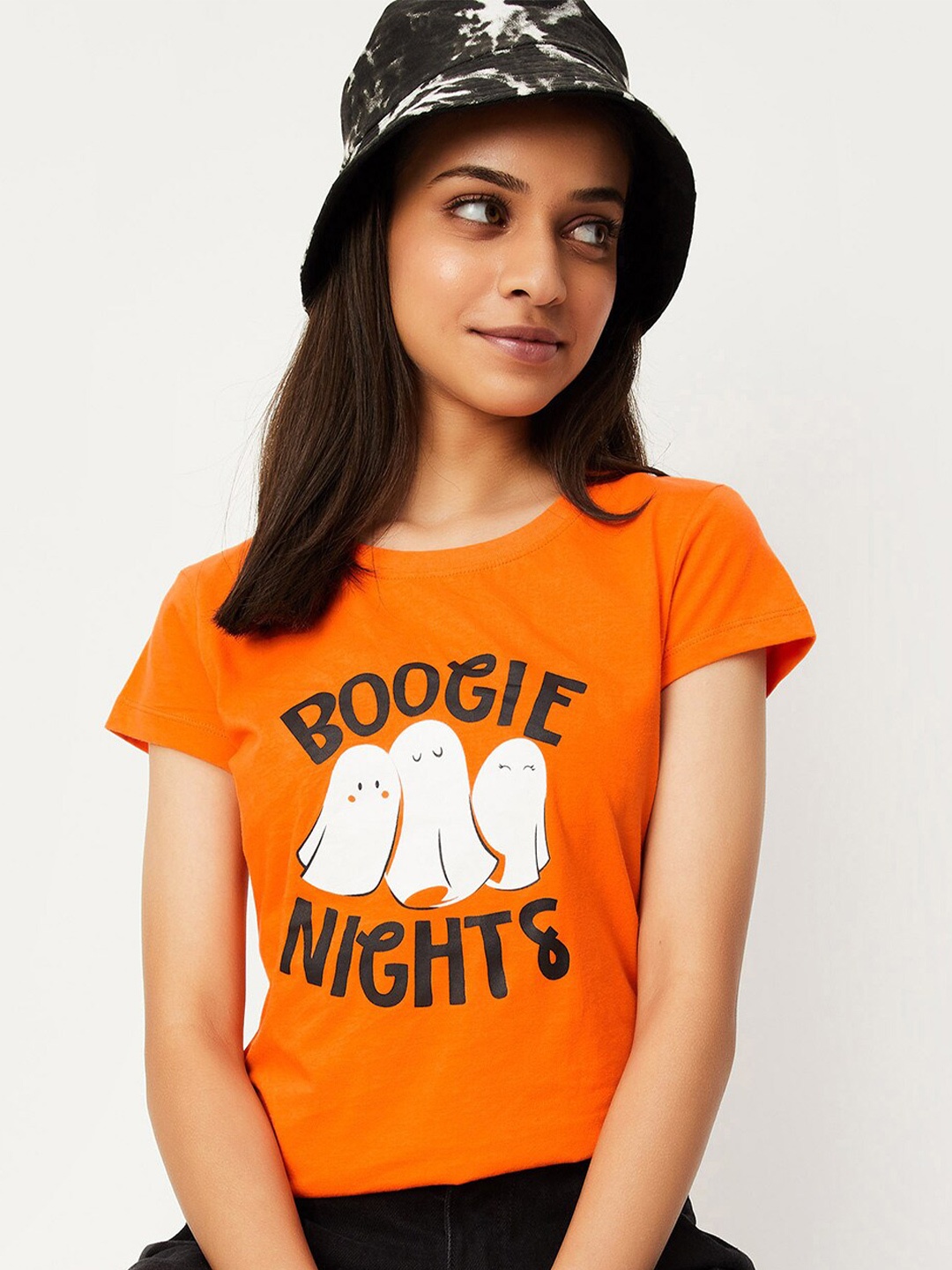 

max Girls Graphic Printed Pure Cotton T-shirt, Orange