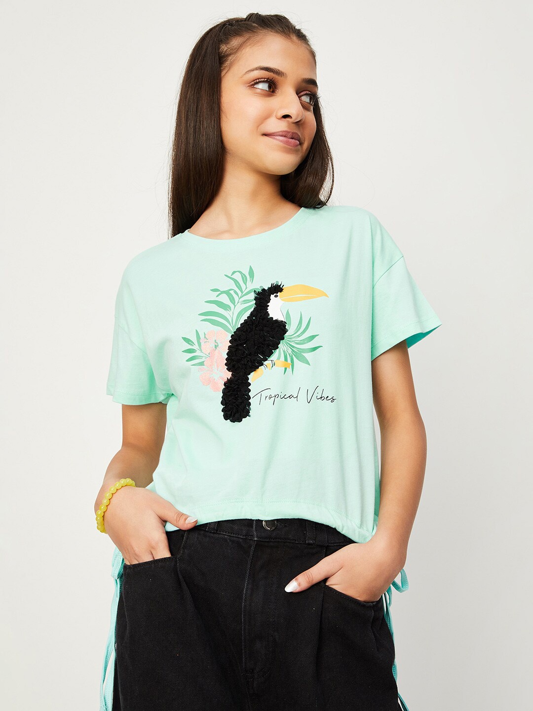 

max Girls Graphic Printed Pure Cotton T-shirt, Blue