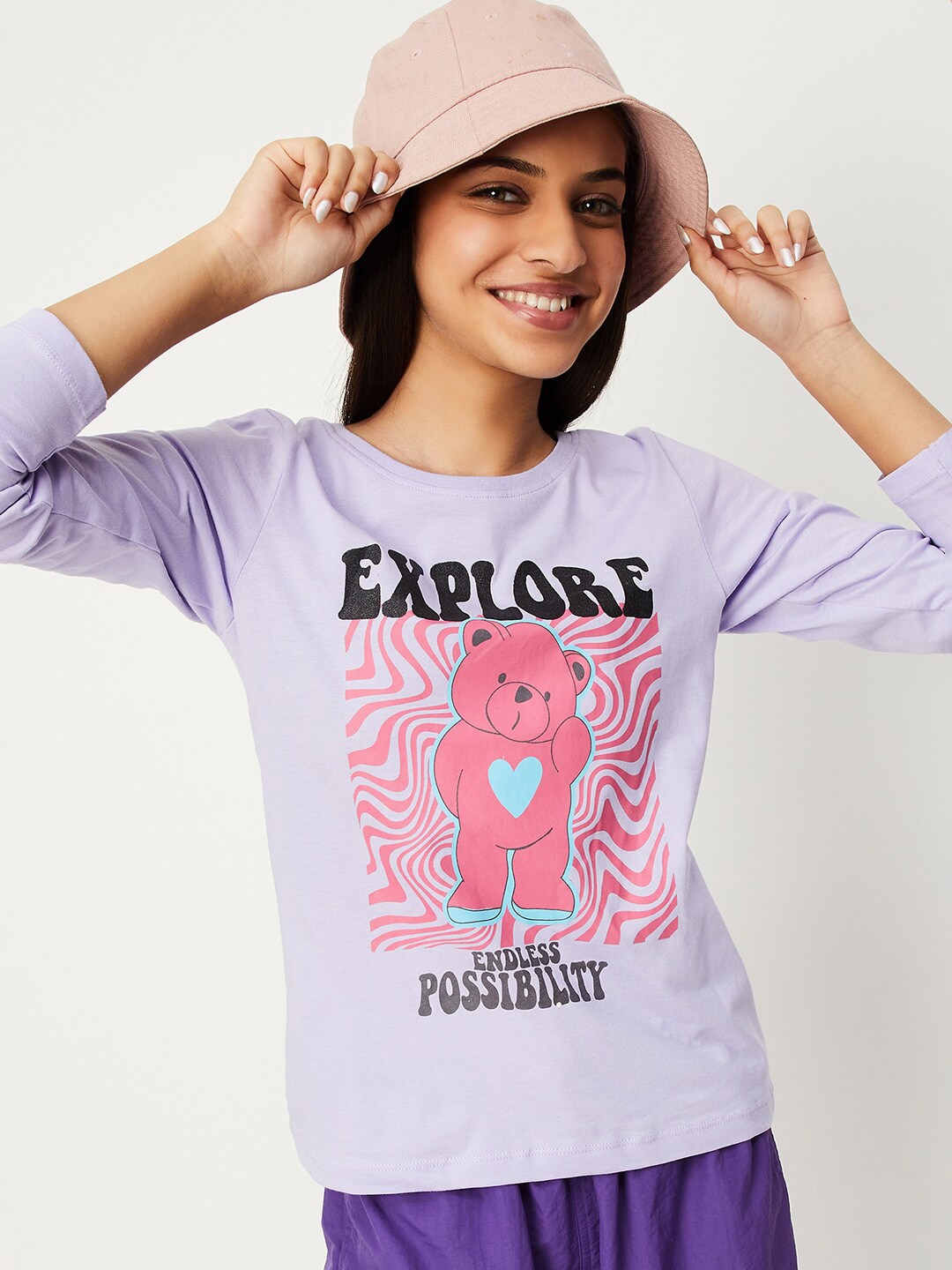 

max Girls Graphic Printed Pure Cotton T-shirt, Purple