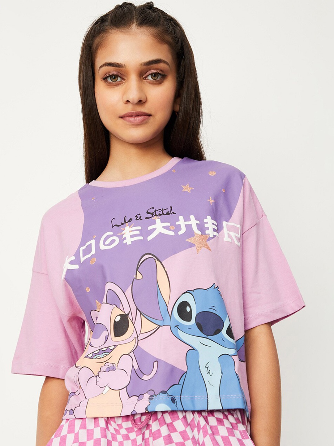 

max Girls Graphic Printed Drop-Shoulder Sleeves Pure Cotton T-shirt, Purple