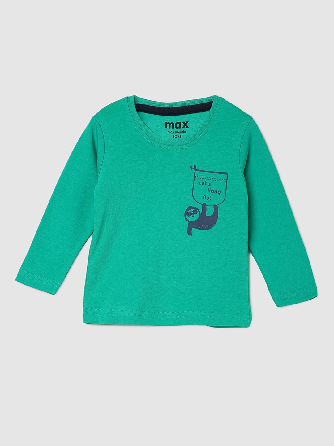 

max Infant Boys Typography Printed Round Neck Pure Cotton T-shirt, Green