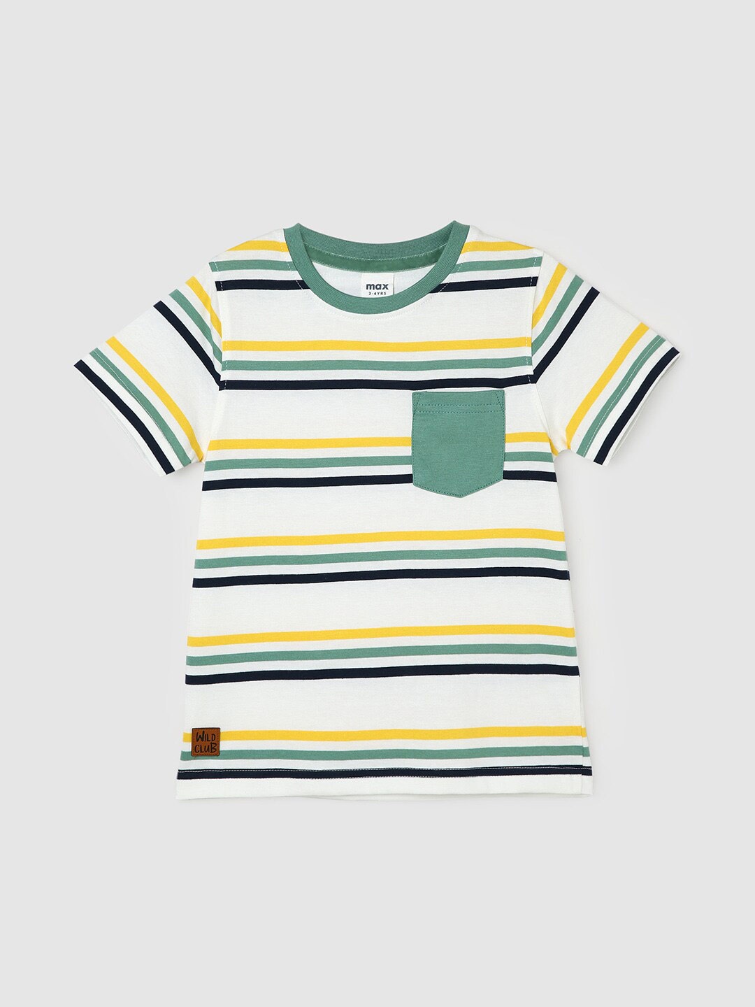 

max Boys Striped Round Neck Pure Cotton T-shirt, White