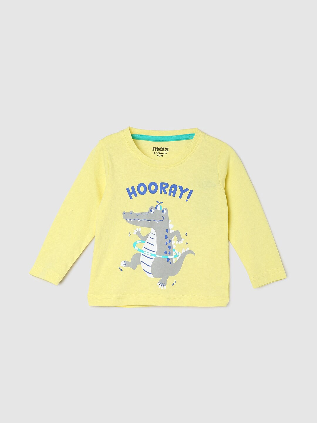 

max Infant Boys Typography Printed Pure Cotton T-shirt, Yellow