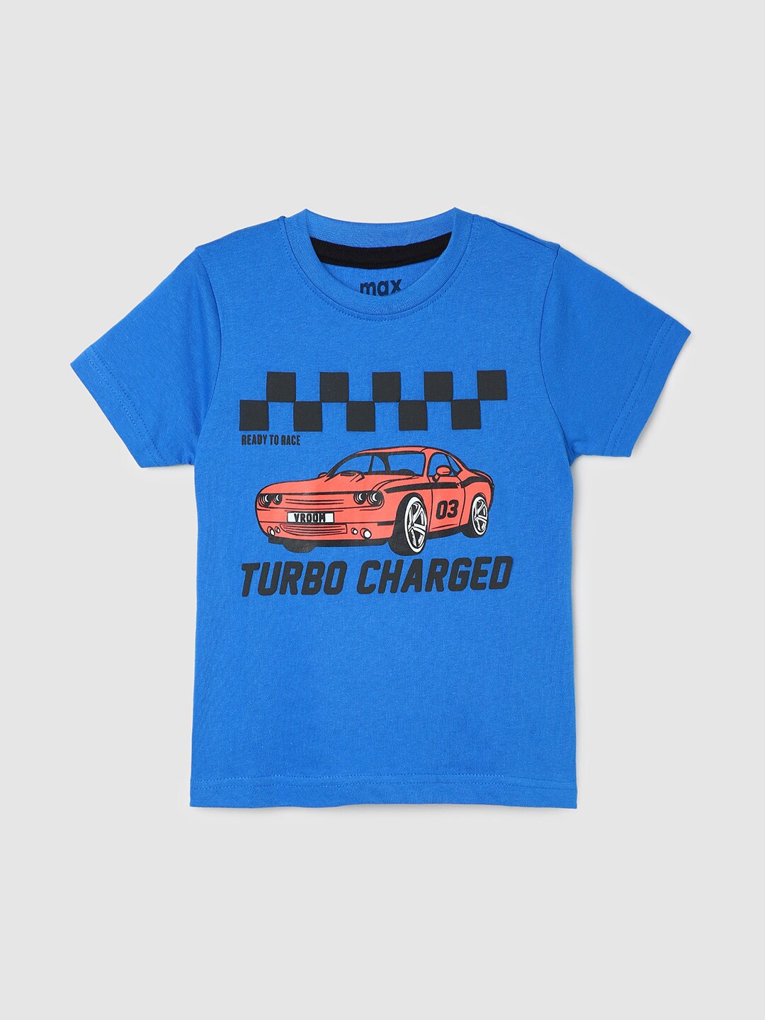 

max Boys Typography Printed Pure Cotton T-shirt, Blue