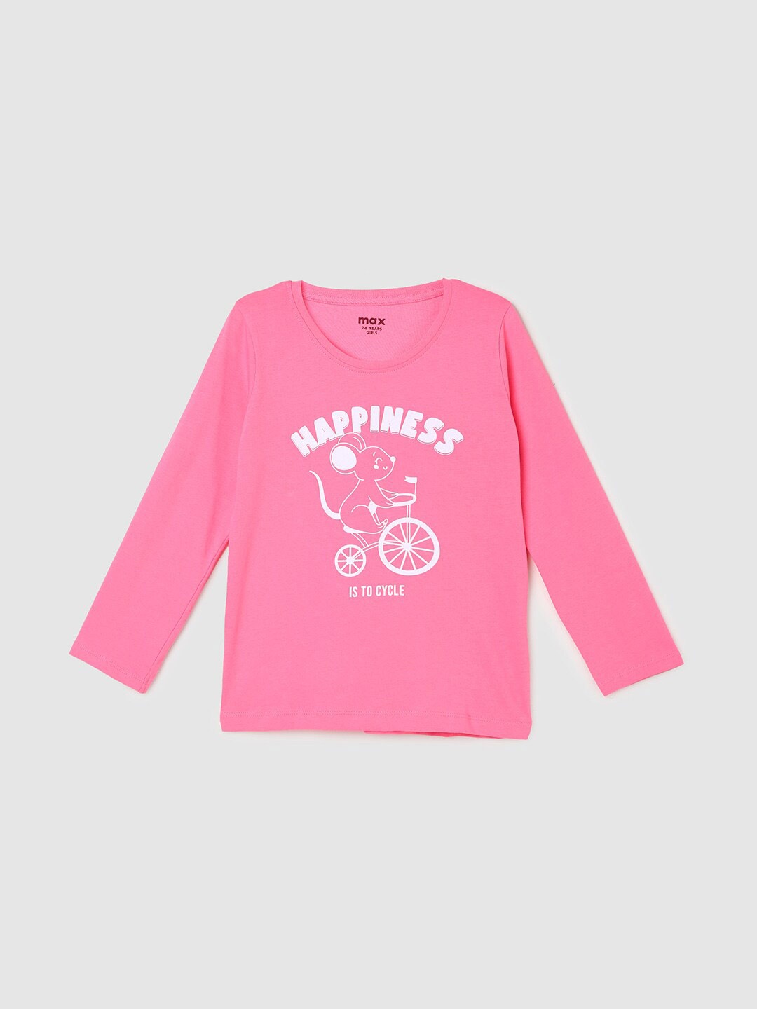 

max Girls Typography Printed Pure Cotton T-shirt, Pink