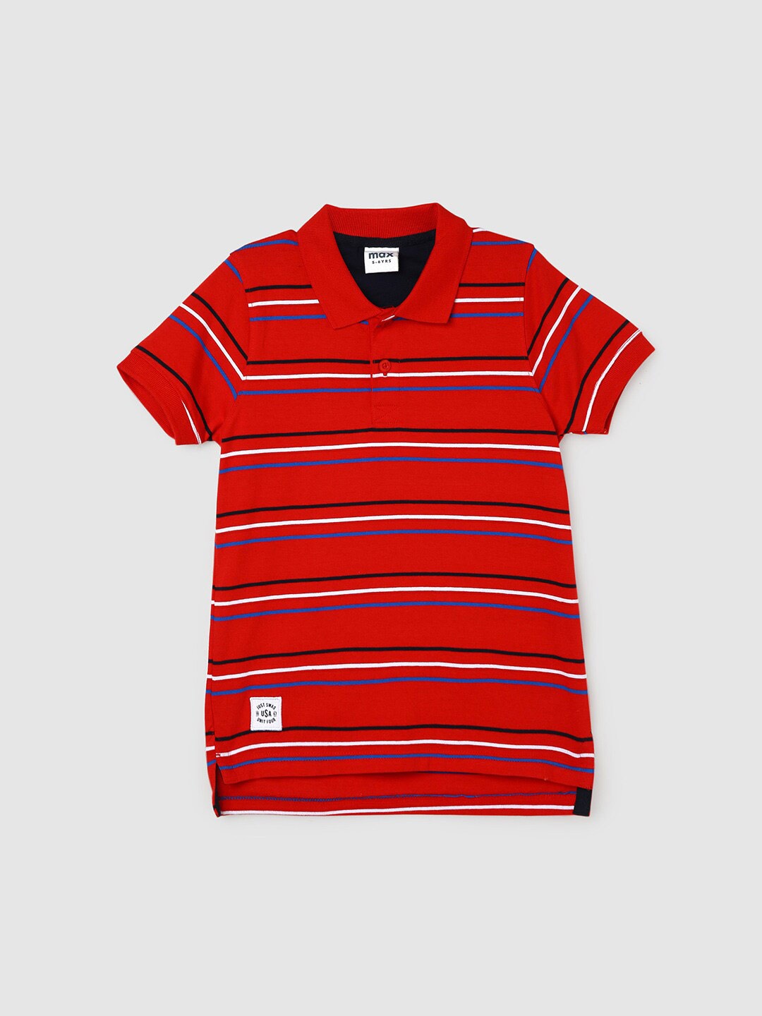 

max Boys Striped Polo Collar Pure Cotton T-shirt, Red