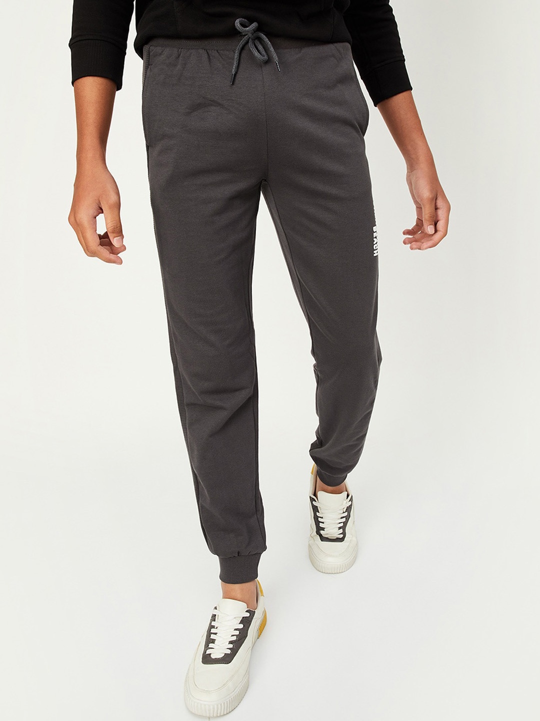 

max Boys Mid-Rise Pure Cotton Joggers, Grey