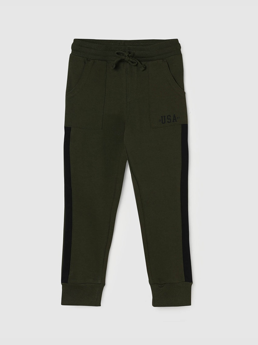 

max Boys Mid-Rise Pure Cotton Joggers, Green