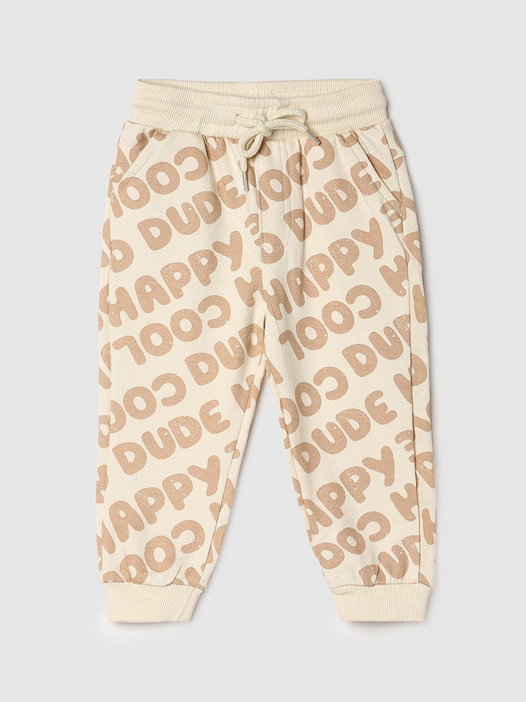 

max Infant Boys Typography Printed Pure Cotton Joggers, Beige