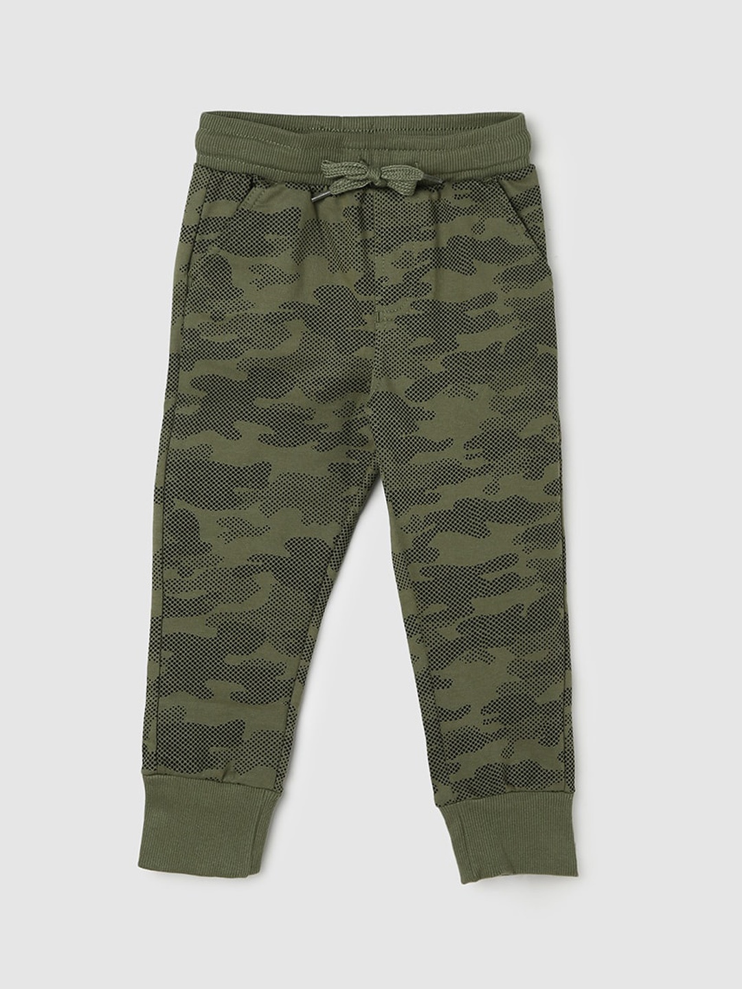 

max Boys Camouflage Printed Pure Cotton Mid-Rise Joggers, Olive