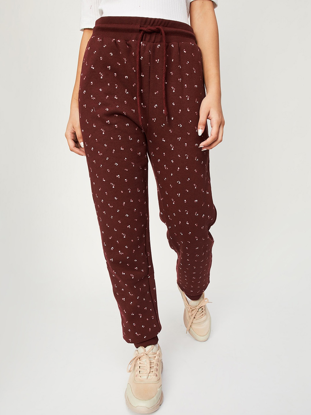 

max Girls Floral Printed Mid-Rise Joggers, Burgundy