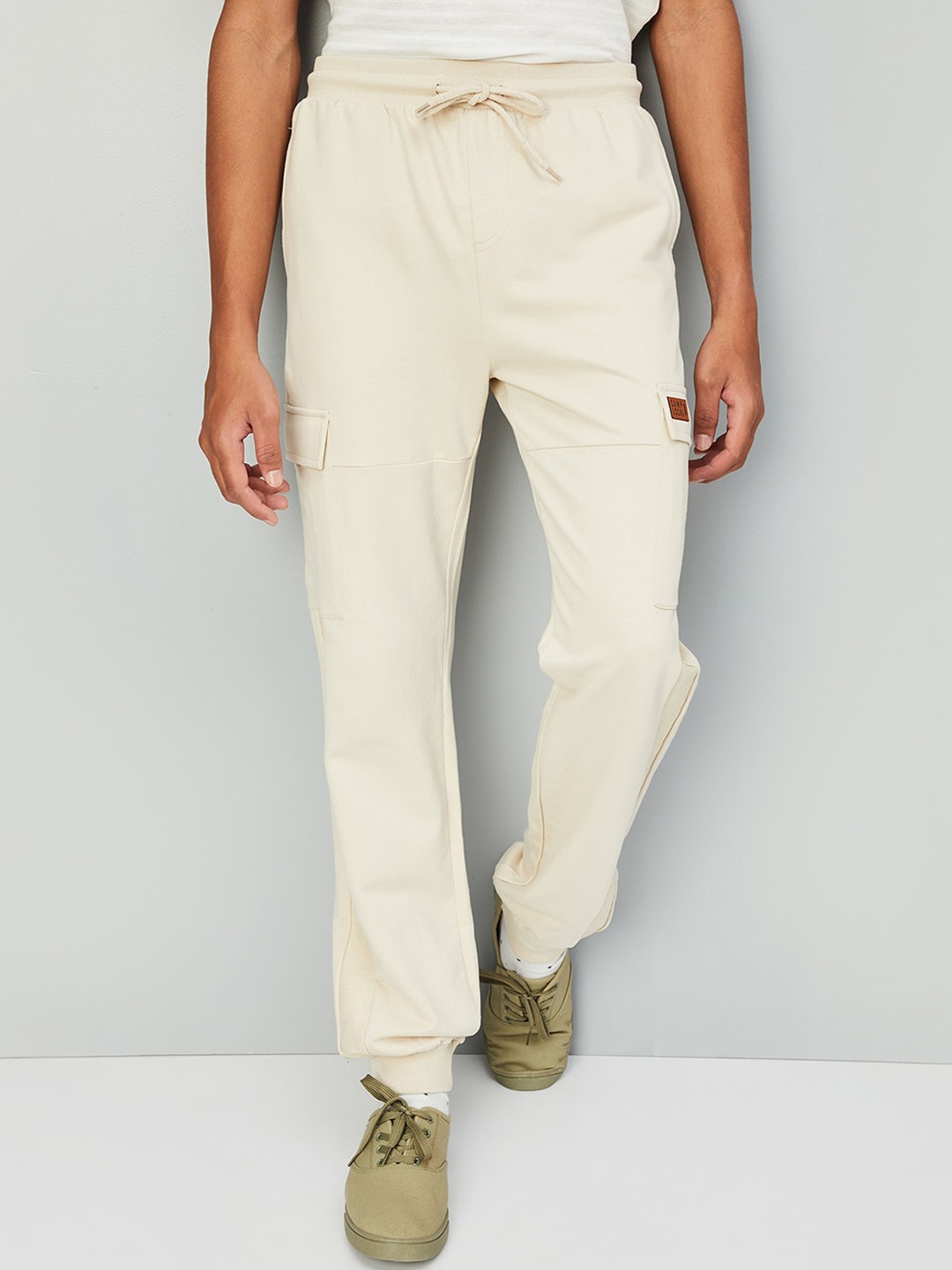 

max Boys Mid Rise Pure Cotton Joggers, Beige
