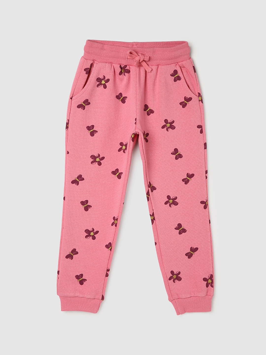 

max Girls Conversational Printed Mid-Rise Joggers, Pink