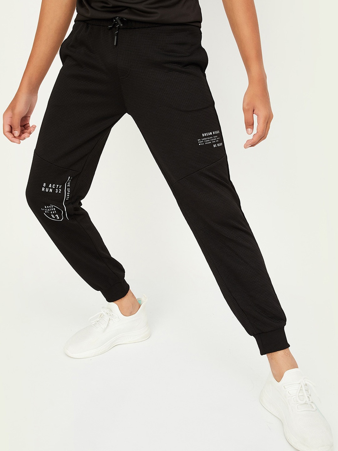 

max Boys Typography Printed Regular Fit Joggers, Black