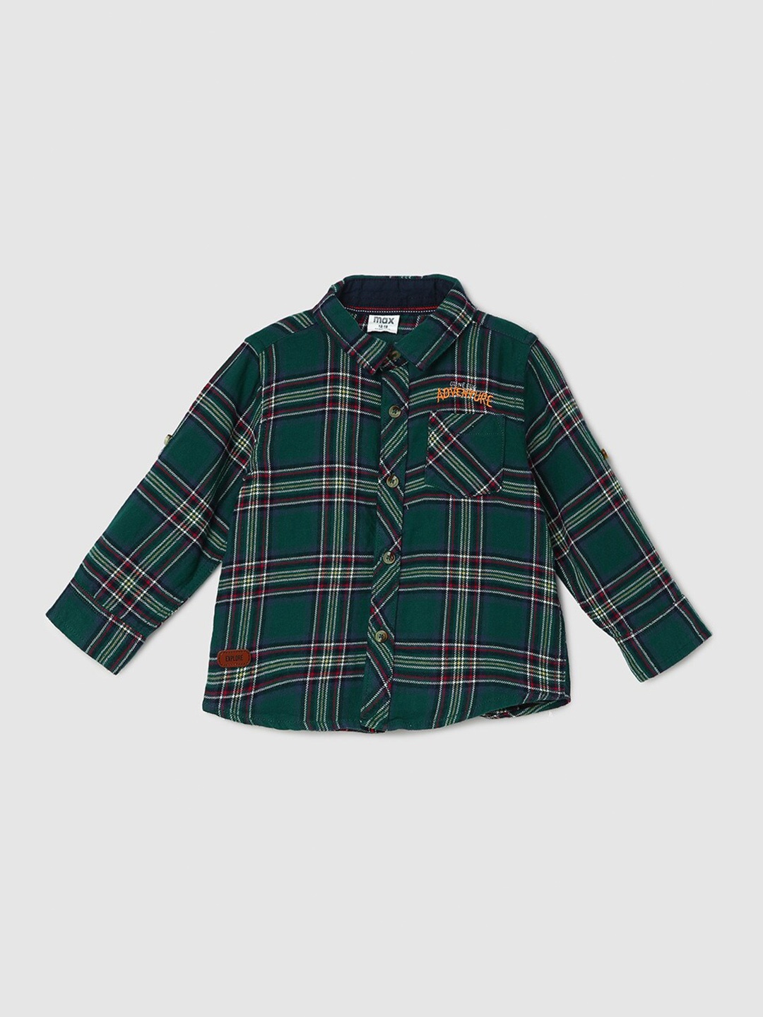 

max Boys Tartan Checked Spread Collar Pure Cotton Casual Shirt, Green