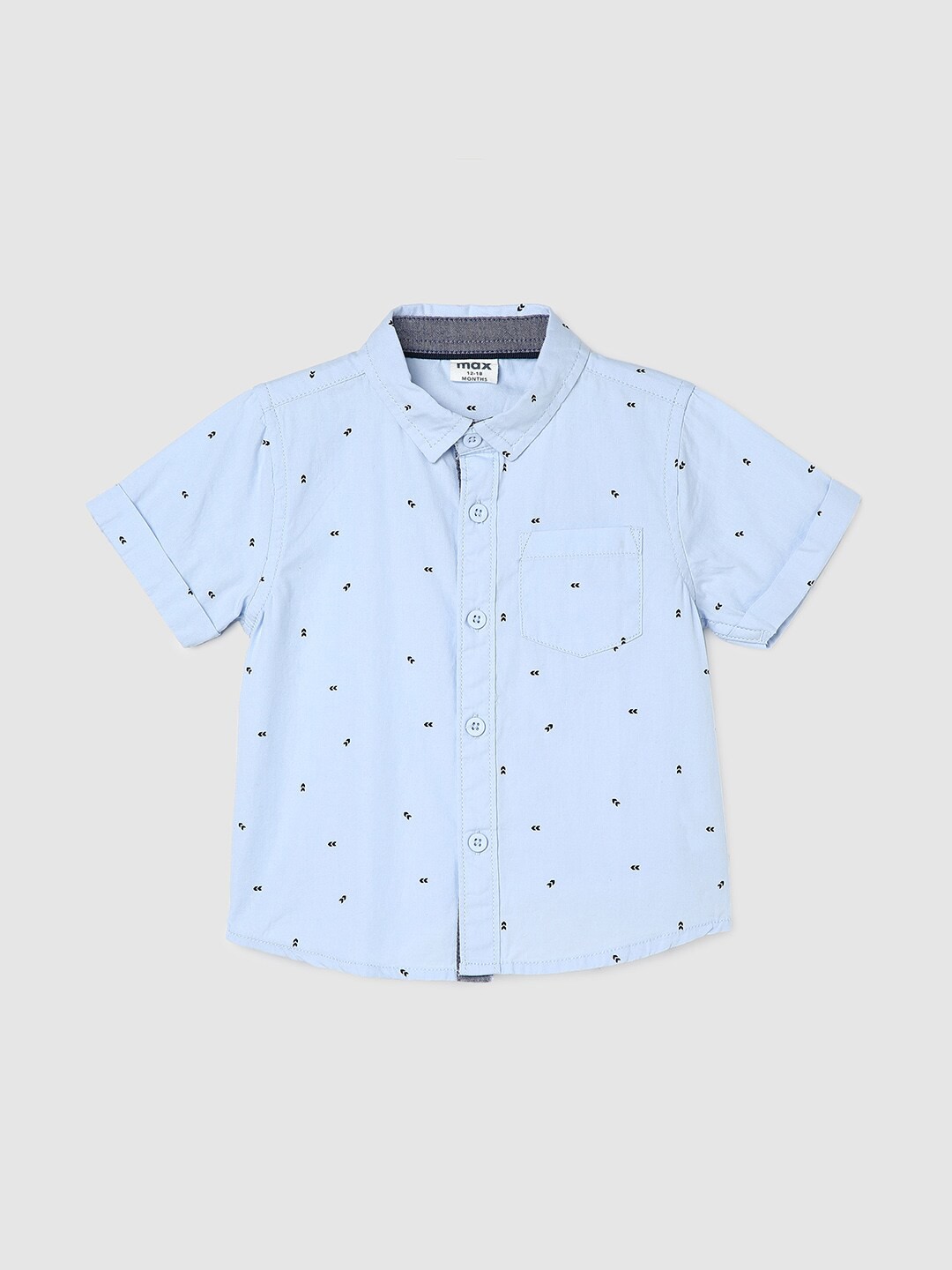 

max Boys Micro Ditsy Printed Spread Collar Pure Cotton Casual Shirt, Blue
