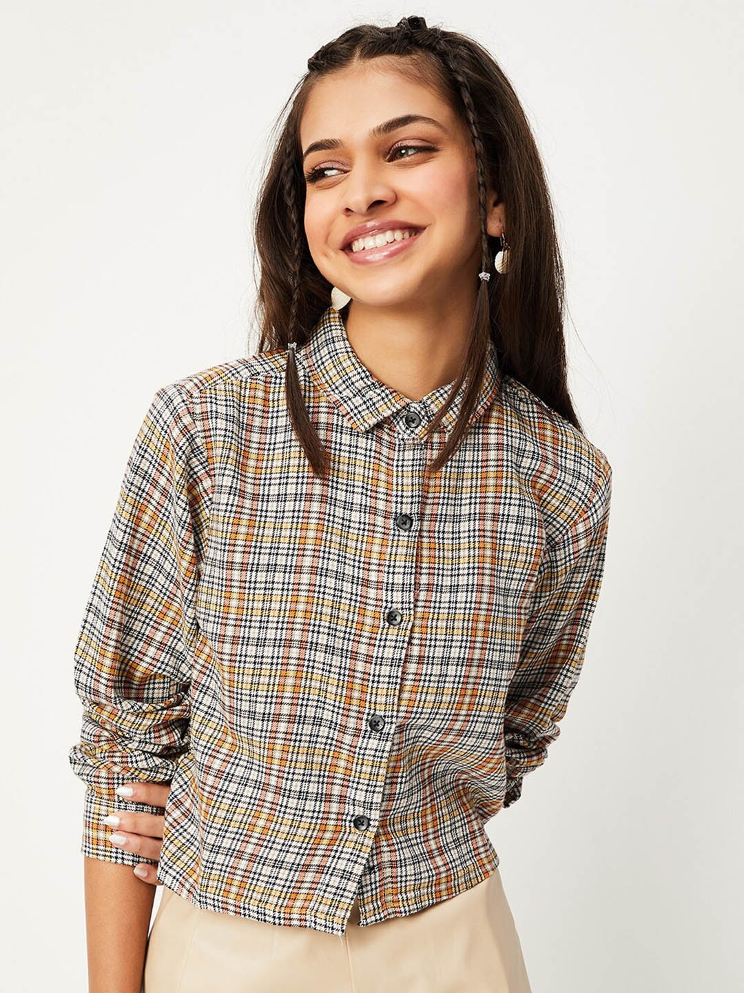 

max Girls Tartan Checked Casual Pure Cotton Shirt, Black