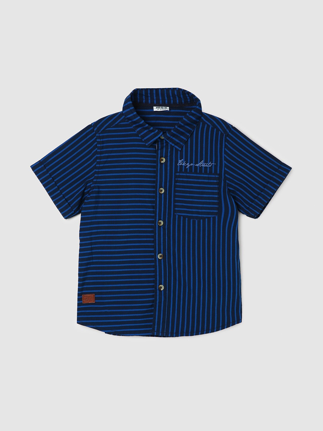 

max Boys Vertical Striped Spread Collar Pure Cotton Casual Shirt, Navy blue