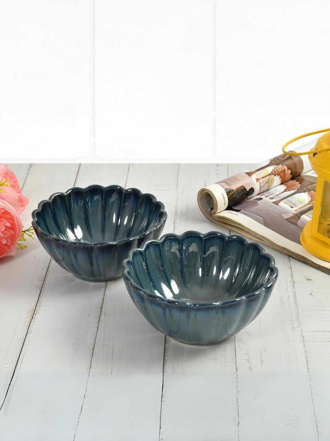 

CLIO'S HERITAGE STORE 2 Pieces Blue Ceramic Glossy Bowls