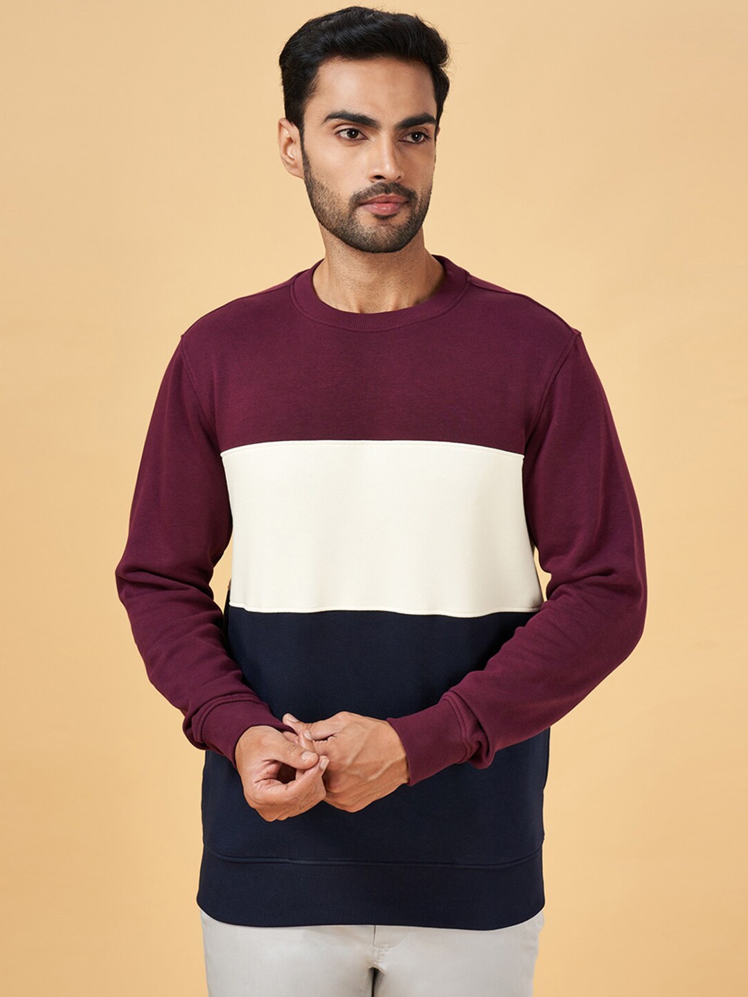 

BYFORD by Pantaloons Colourblocked Pullover Sweatshirt, Burgundy