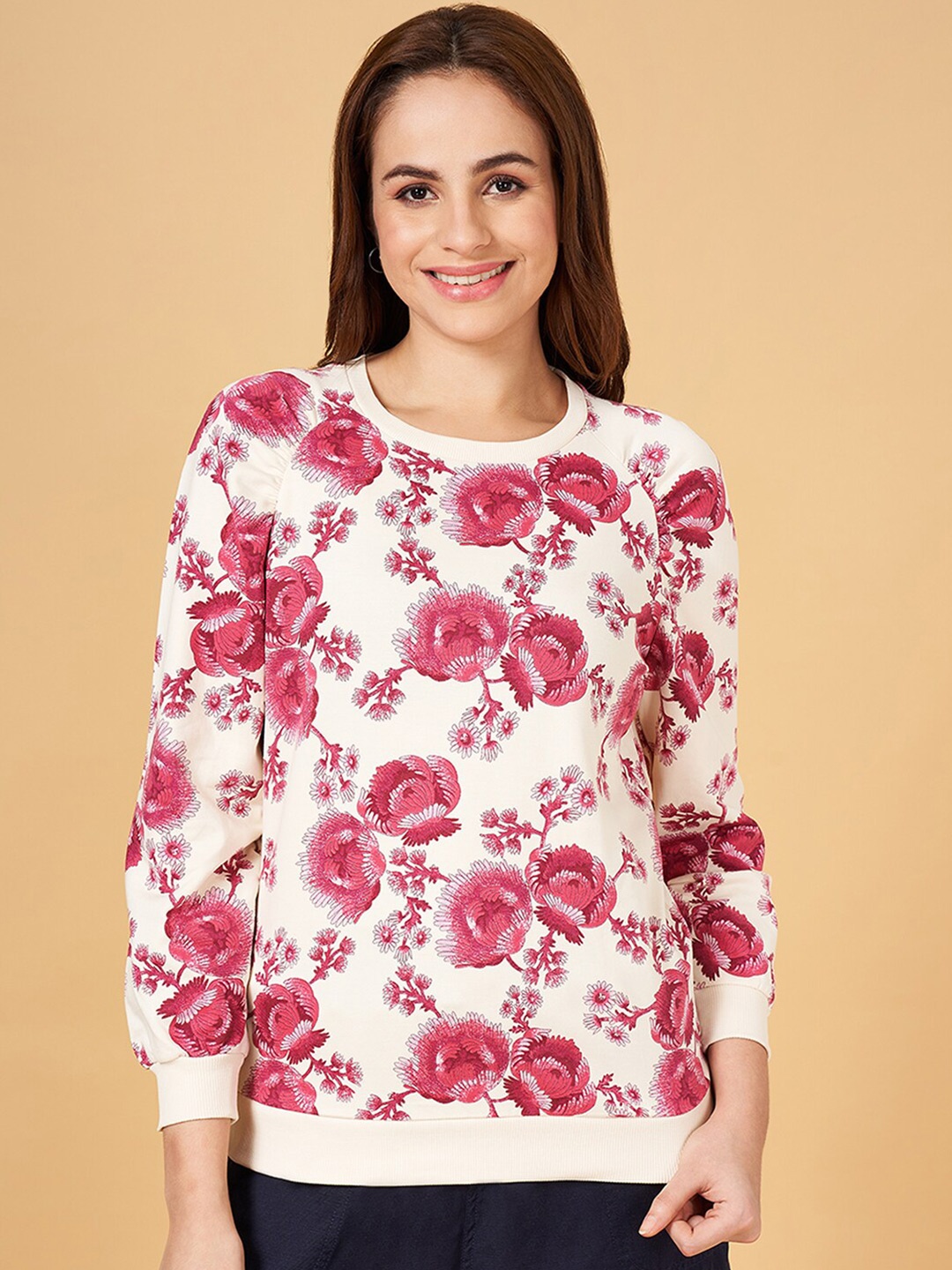 

Honey by Pantaloons Floral Printed Long Sleeves Cotton Sweatshirt, Beige