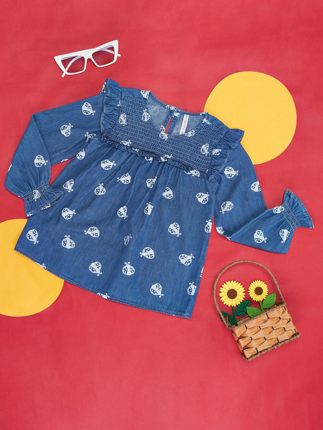 Pantaloons Junior Girls Floral Printed Cotton Top, Blue