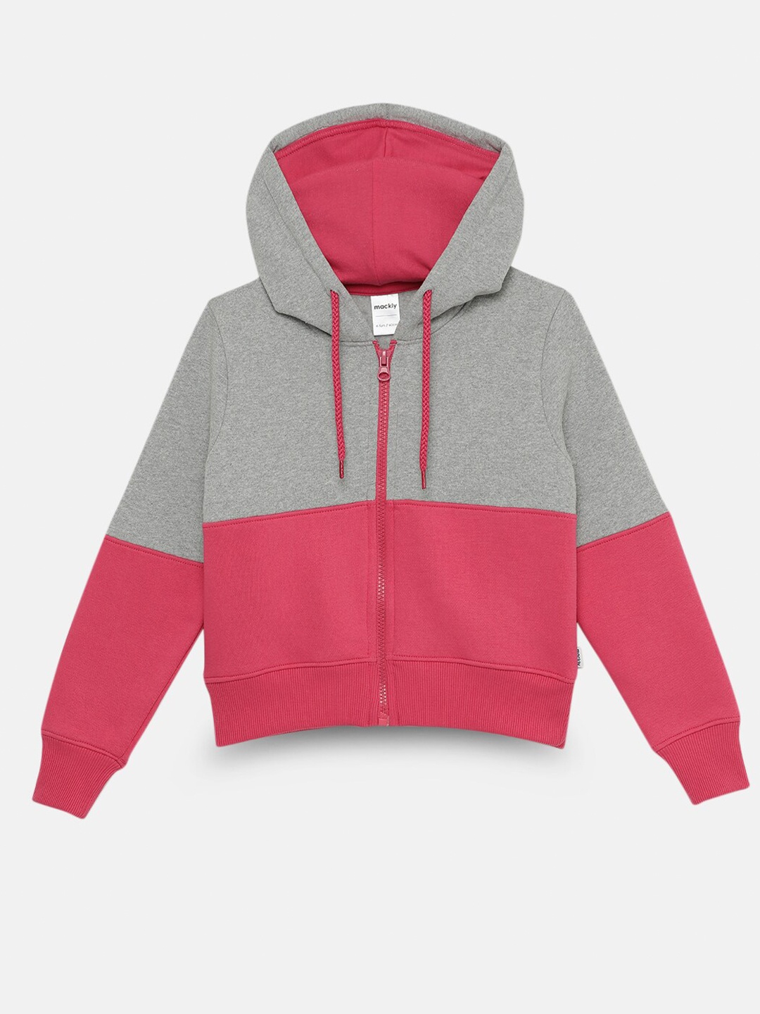 

mackly Girls Colourblocked Hooded Cotton Front Open Sweatshirt, Grey