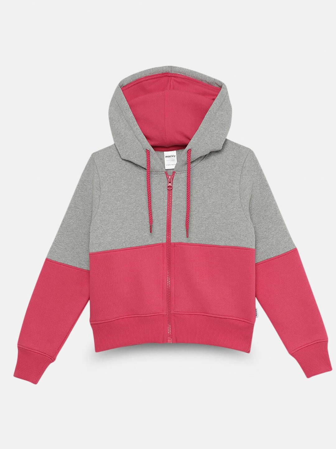 

mackly Girls Colourblocked Hooded Front-Open Sweatshirt, Grey