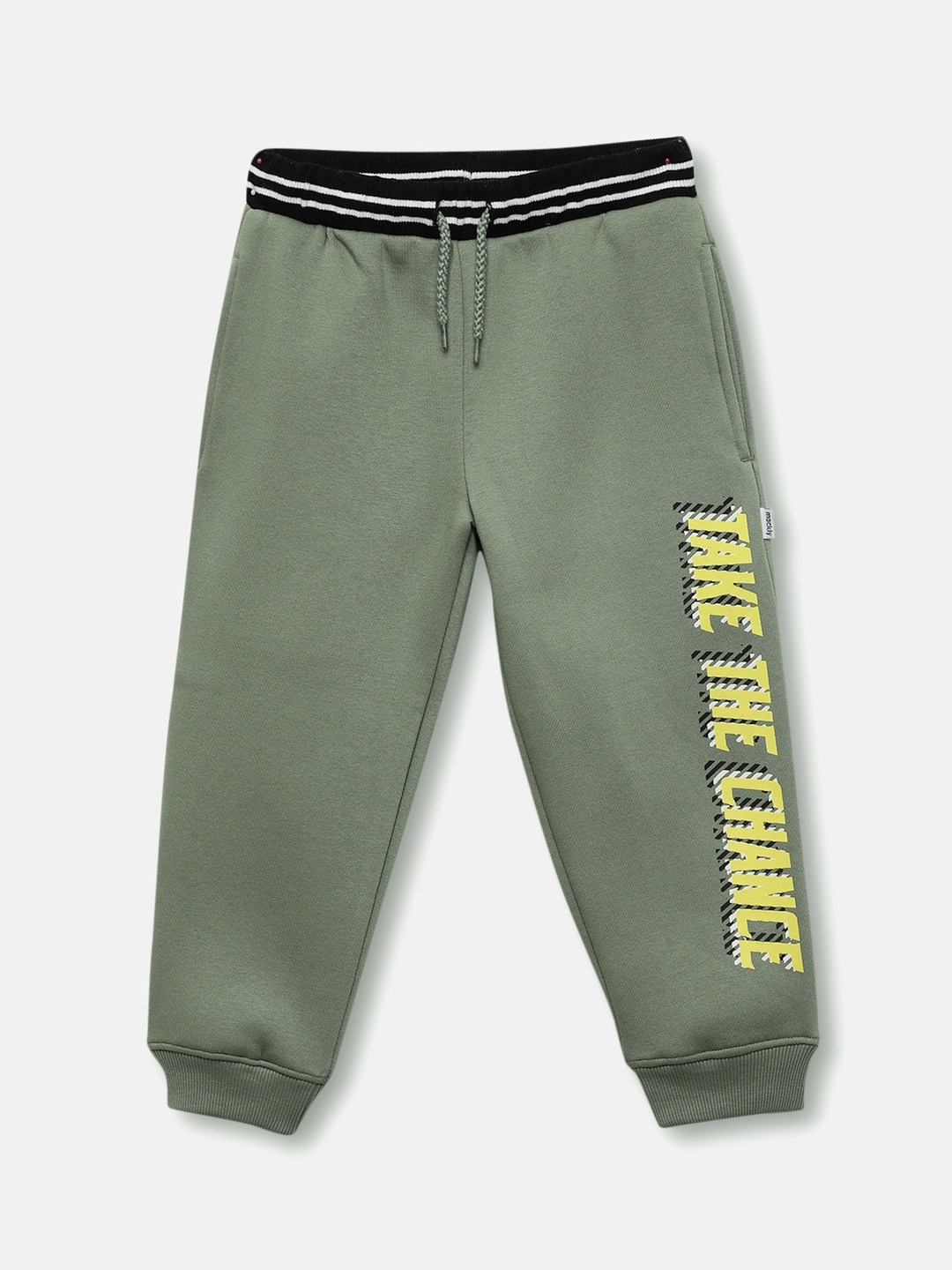 

mackly Boys Typography Printed Mid-Rise Joggers, Green