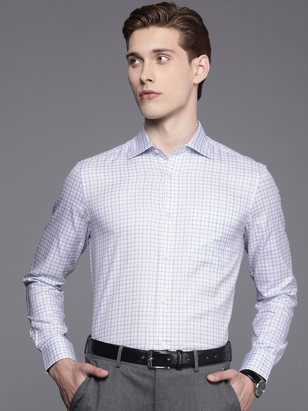 

Louis Philippe Classic Fit Checked Pure Cotton Formal Shirt, White
