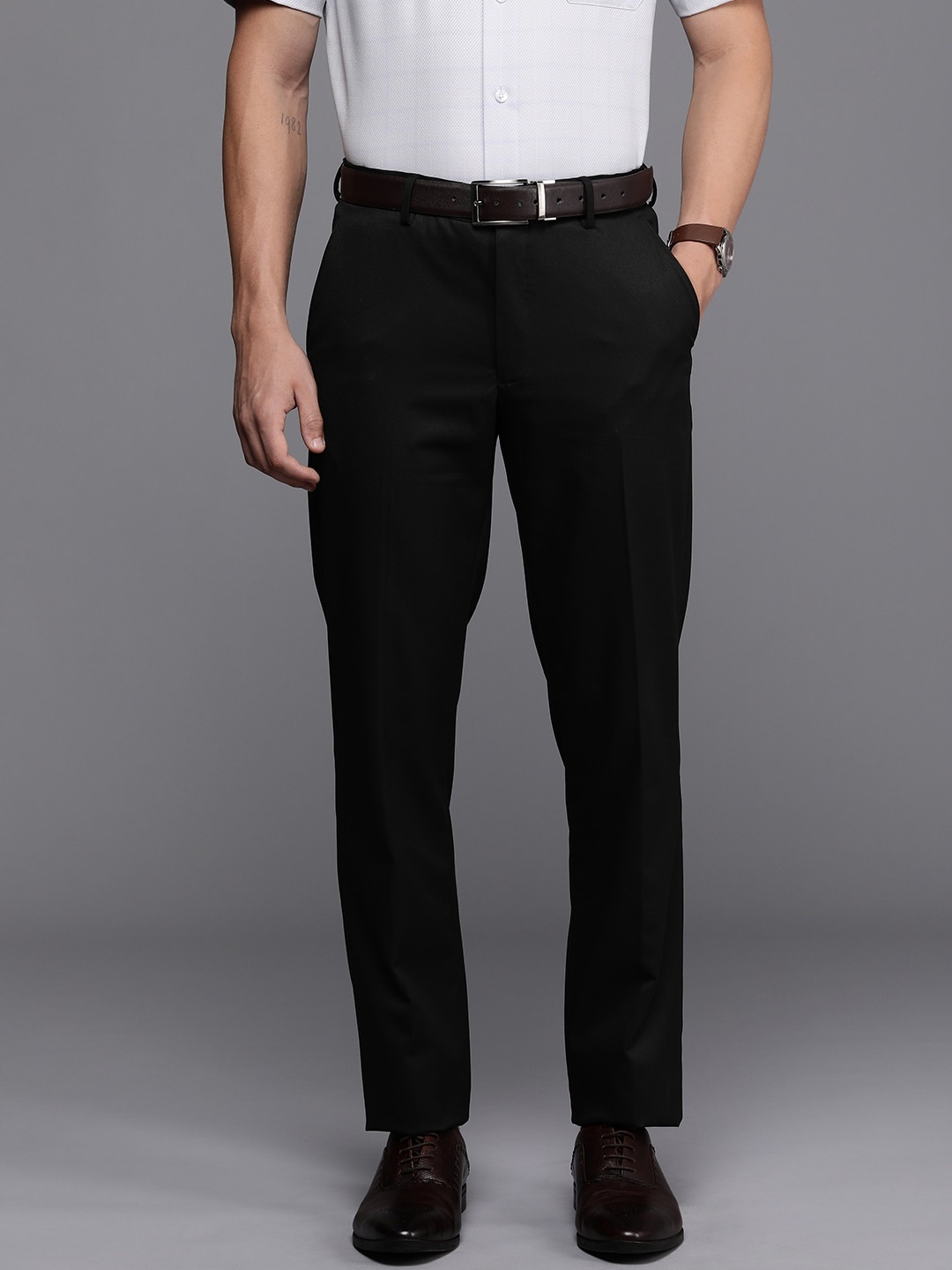 

Louis Philippe Men Mid-Rise Slim Fit Formal Trousers, Black