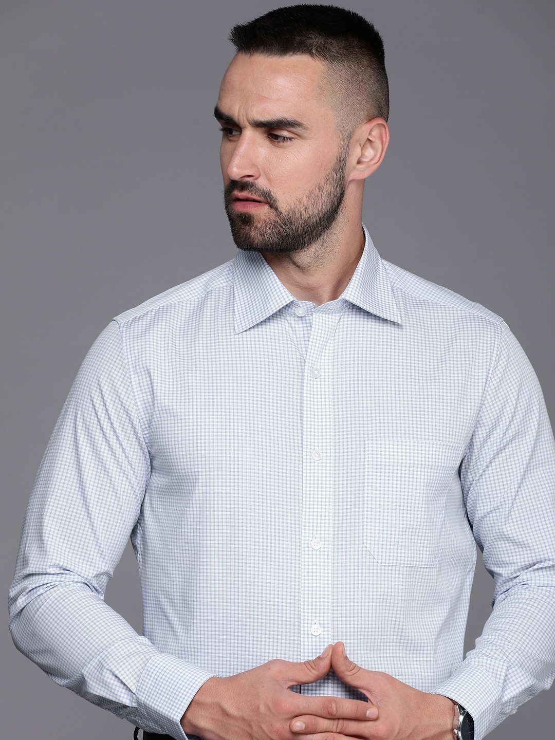 

Louis Philippe Pure Cotton Classic Checked Formal Shirt, Blue