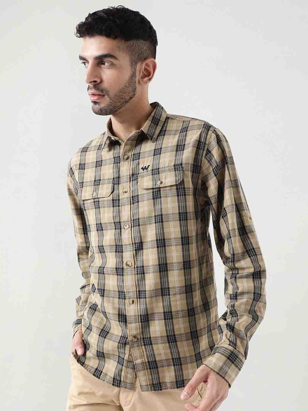 

Wildcraft Comfort Tartan Checked Opaque Cotton Casual Shirt, Beige