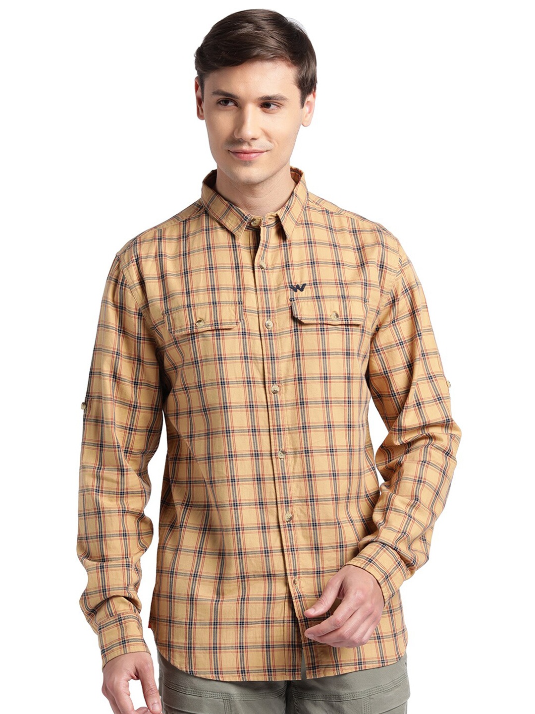 

Wildcraft Comfort Tartan Checked Plaid Weave Cotton Casual Shirt, Khaki