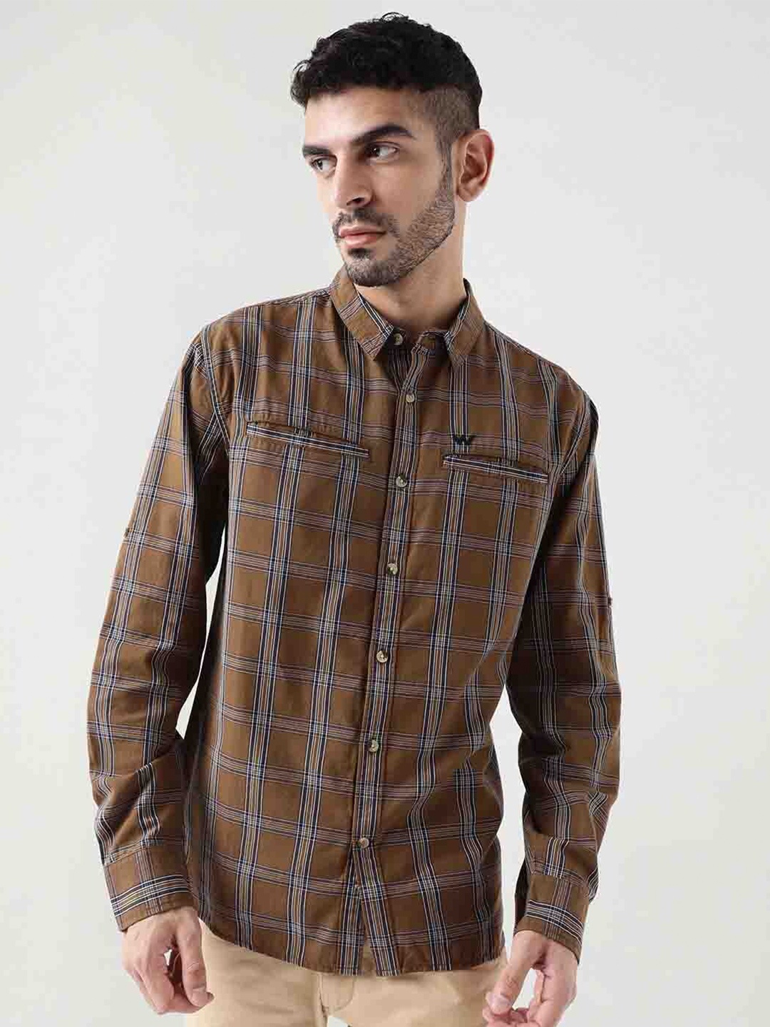 

Wildcraft Comfort Tartan Checked Plaid Weave Cotton Casual Shirt, Brown