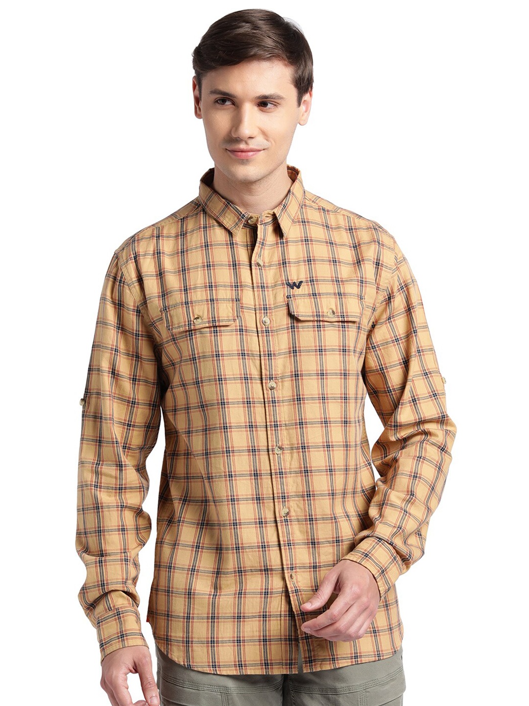 

Wildcraft Comfort Tartan Checked Plaid Weave Cotton Casual Shirt, Khaki