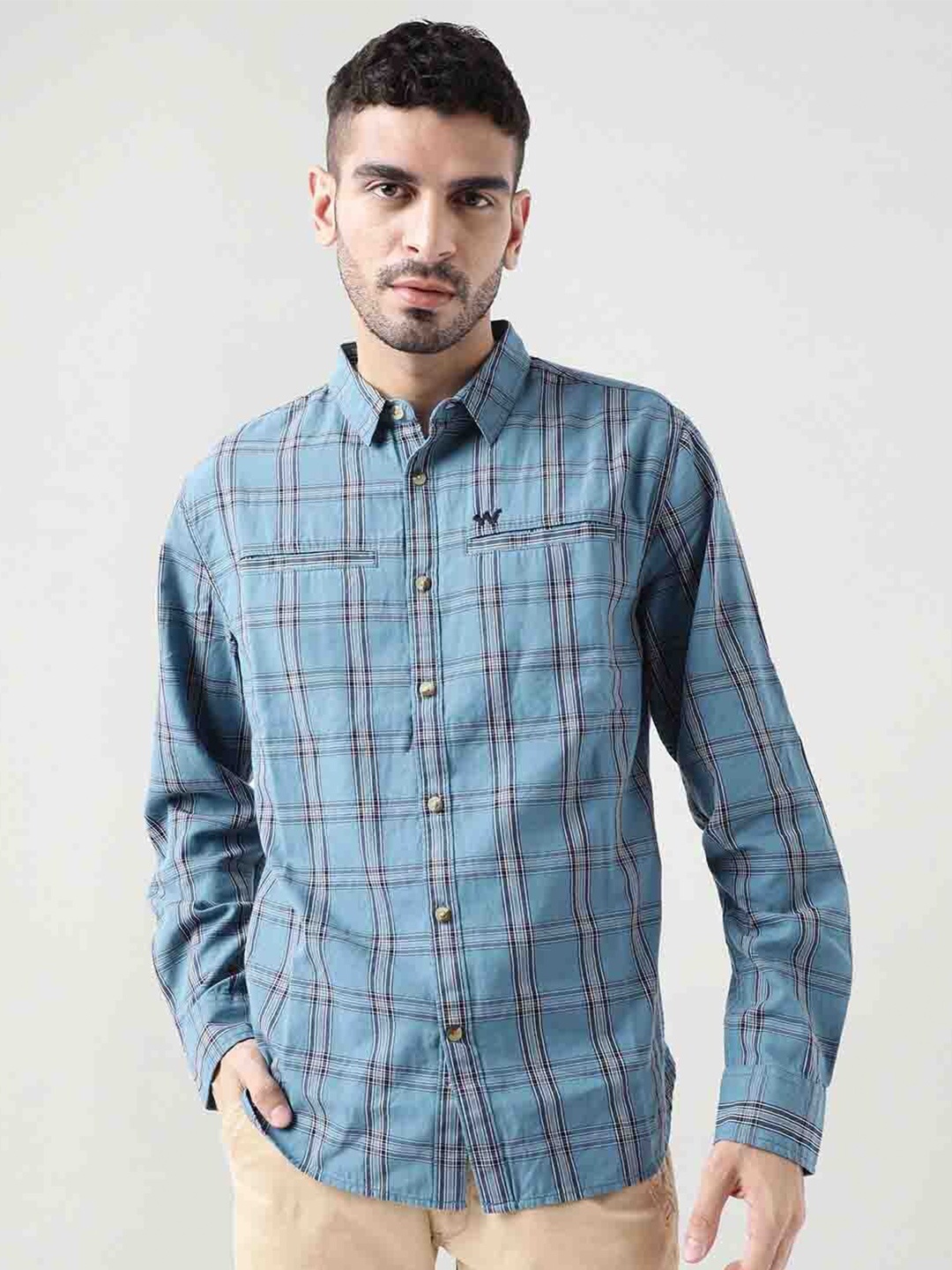 

Wildcraft Comfort Tartan Checked Plaid Weave Cotton Casual Shirt, Blue