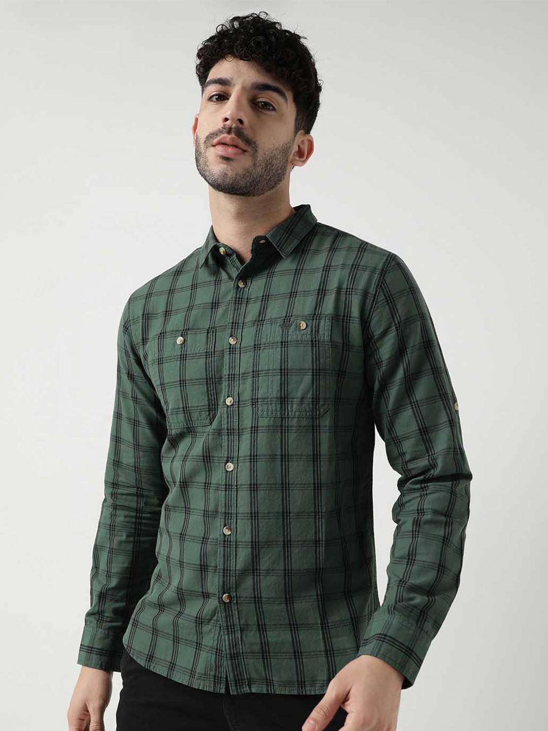 

Wildcraft Comfort Tartan Checked Cotton Casual Shirt, Green