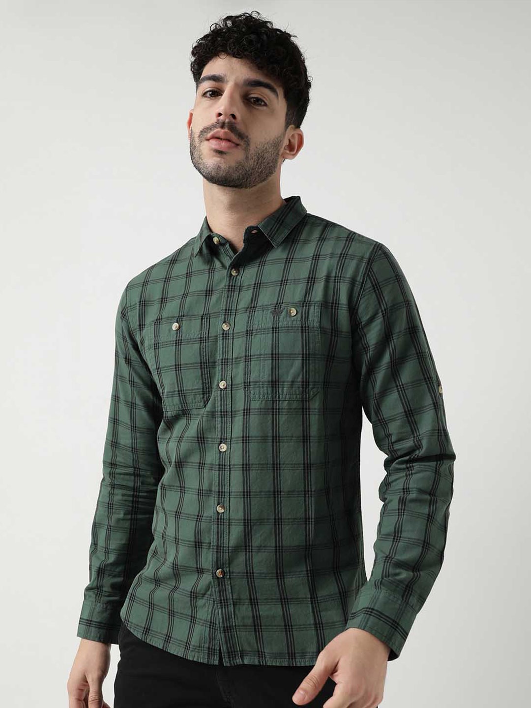 

Wildcraft Comfort Tartan Checked Cotton Casual Shirt, Green